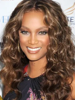 Tyra Banks Trendy and Fun Long Curly Full Lace Human Hair Wig 20  inches
