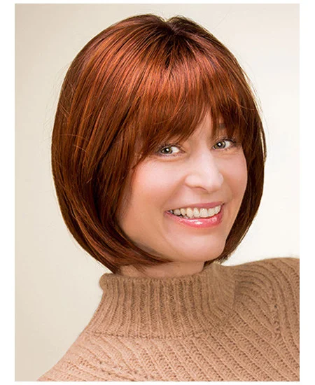 Synthetic 10 inch Straight Chin Length Copper Bob Wigs For Sale