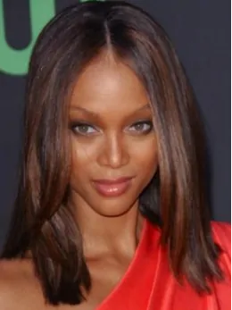 Tyra Banks Natural and Comfortable Mid-length Straight Lace Human Hair Wig 14  inches