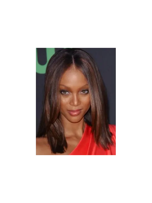 Tyra Banks Natural and Comfortable Mid-length Straight Lace Human Hair Wig 14  inches