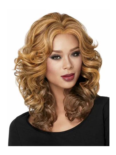Blonde Curly Synthetic Glamorous Medium Wigs