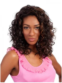 Cosy Brown Curly Shoulder Length Human Hair Wigs and Half Wigs