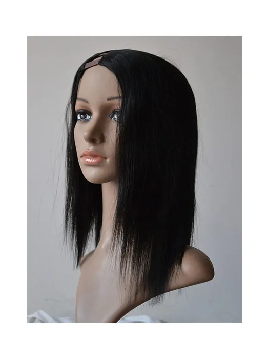 Trendy Black Lace Front Shoulder Length U Part Wigs