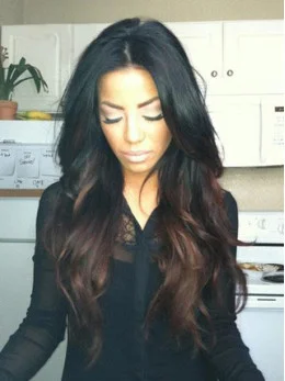Full Lace Long Wavy 100 per Human Hair Ombre Color Wig 24