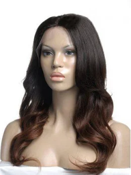 Full Lace Long Wavy 100 per Human Hair Ombre Color Wig 24