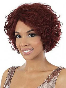 Preferential Red Wavy Chin Length African American Wigs