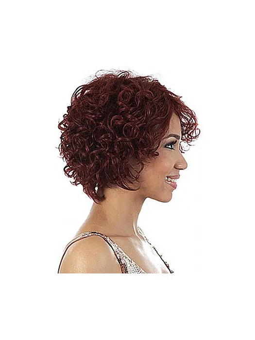 Preferential Red Wavy Chin Length African American Wigs