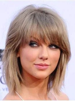 Beautiful Shoulder Length Straight Blonde With Bangs Taylor Swift Inspired Wigs