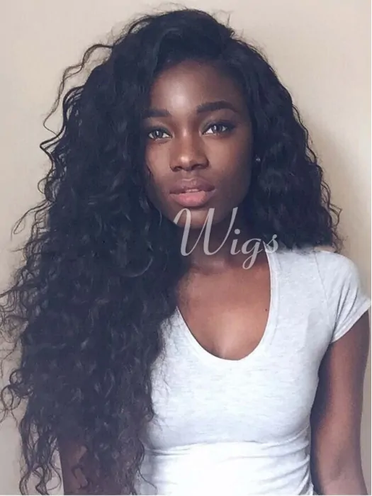 Long Kinky Curly Wigs Afro Indian Remy Hair Without Bangs