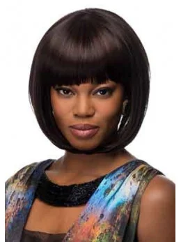 Trendy Black Straight Chin Length African American Wigs