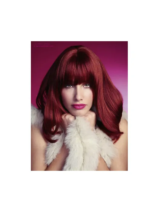 Shoulder Length With Neat Bangs Dark Red Human Wigs