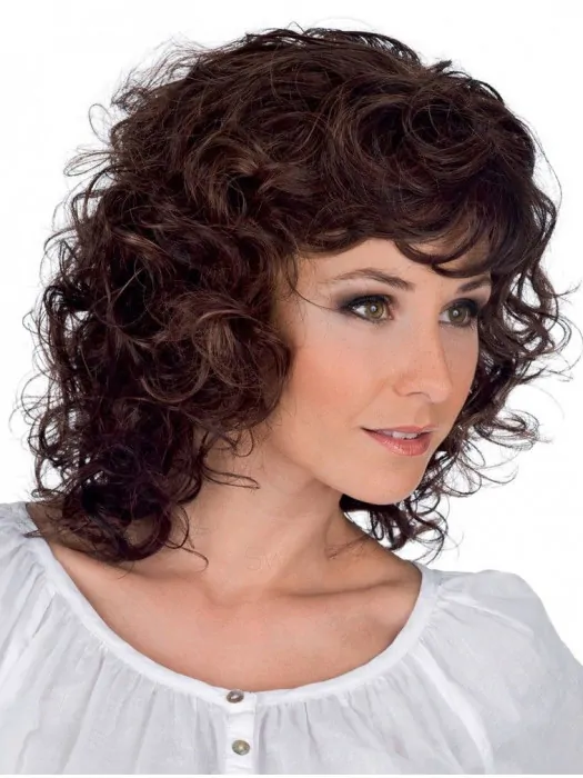 Faddish Brown Curly Shoulder Length Classic Wigs