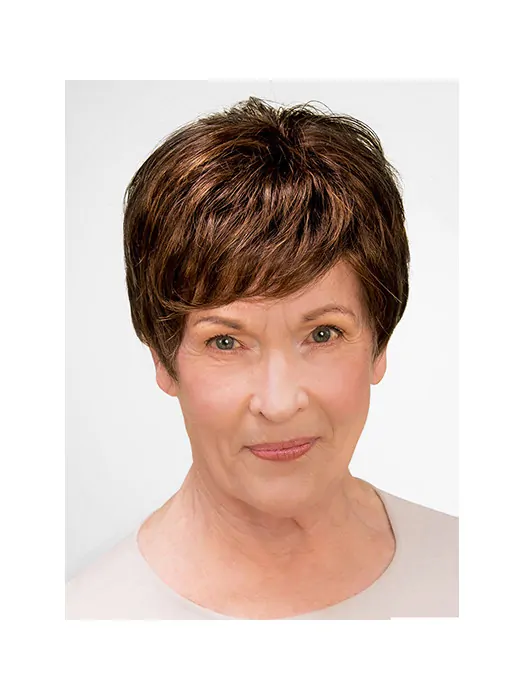 100 per Hand-tied Brown Short Wavy 8 inch Boycuts Good Synthetic Wigs
