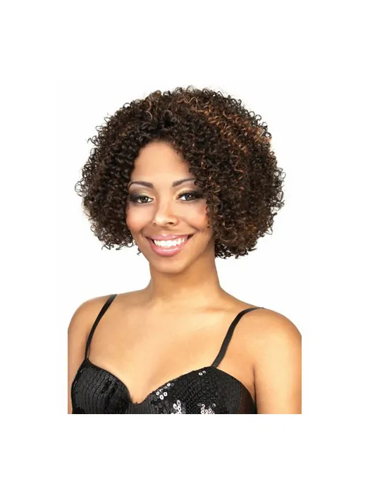 Noble Short Kinky Brown No Bang African American Lace Wigs for Women 10  inch