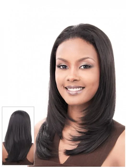 Tempting Black Straight Long Human Hair Wigs and Half Wigs