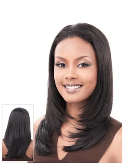 Tempting Black Straight Long Human Hair Wigs and Half Wigs
