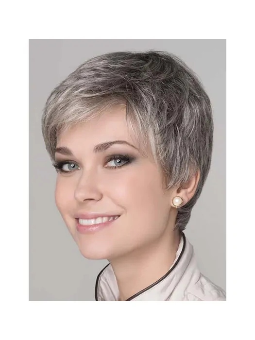 Short Grey 8 inch Straight Synthetic Monotop Wigs