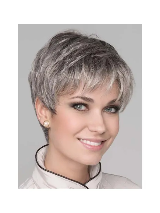 Short Grey 8 inch Straight Synthetic Monotop Wigs