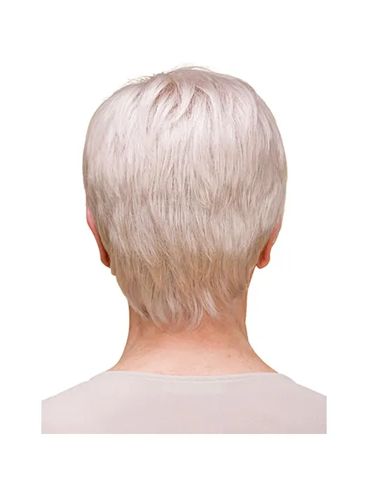 Short 8 inch 100 per Hand-tied Grey Synthetic Layered Elderly Women Wig On Sale