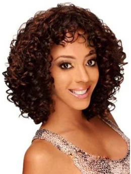 Middle Length Kinky Curly Human Hair Lace Front Wigs 12  inches