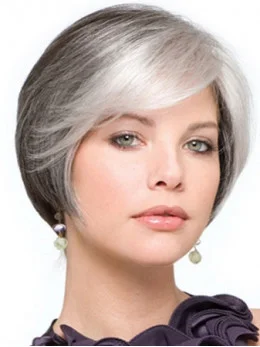 Soft Lace Front Short Synthetic Grey Wigs