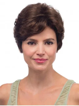 Brown Easeful With Bangs Wavy Short Wigs