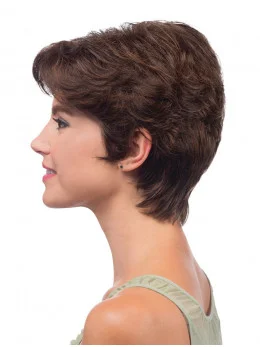 Brown Easeful With Bangs Wavy Short Wigs