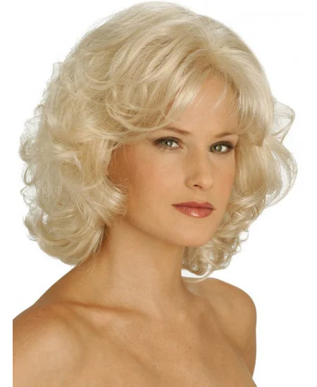 Pleasing Blonde Curly Chin Length Classic Wigs