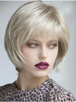 100 per Hand-tied Platinum Blonde Synthetic 10 inch Chin Length Ladies Bob Wigs