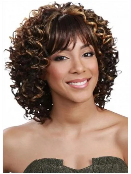 Glamorous Brown Curly Shoulder Length Human Hair Wigs and Half Wigs