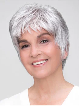 100 per Hand-tied Grey Short Straight 8 inch Boycuts Synthetic Wigs Good Quality