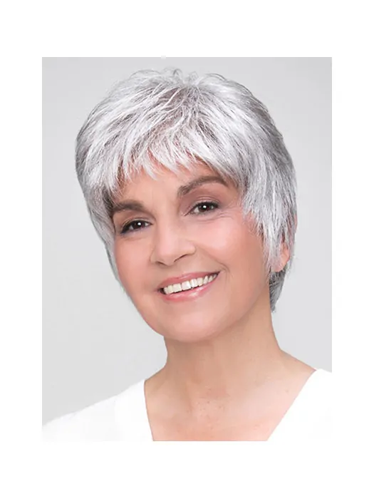 100 per Hand-tied Grey Short Straight 8 inch Boycuts Synthetic Wigs Good Quality