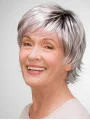 Short 8 inch 100 per Hand-tied Grey Synthetic Layered Elderly Women Wigs