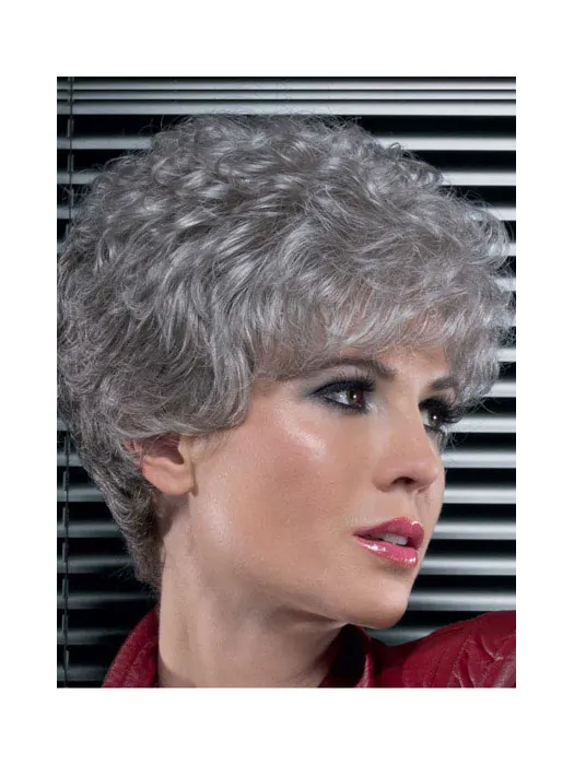 Natural Curly Short Synthetic Grey Wigs