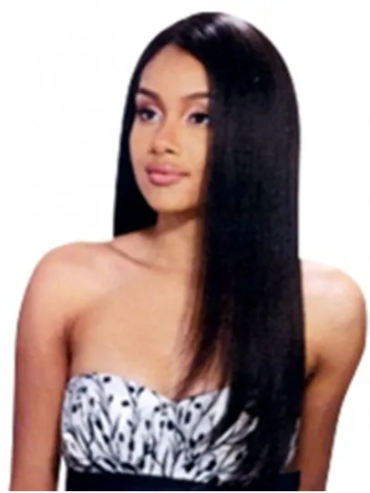 Elegant Black Straight Remy Human Hair Long Wigs