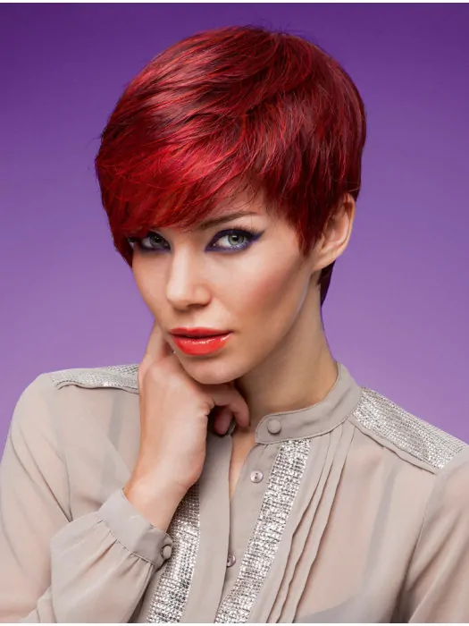 Wholesome Red Monofilament Cropped Synthetic Wigs