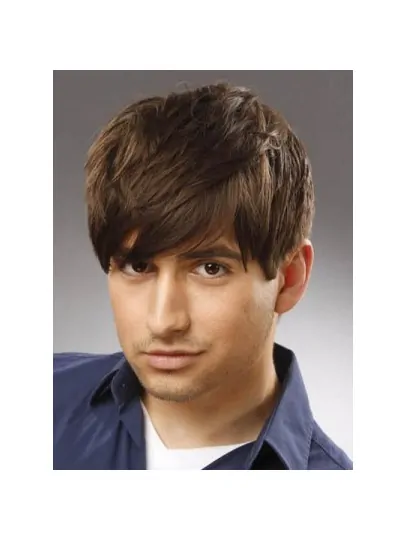 Brown Straight Remy Human Hair Stylish Men Wigs