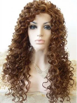 Hot Selling Brown Color KInky Curly Lace Front Human Wigs 18  inches