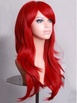 Dark Red Long Wavy With Bangs Lace Front Synthetic Wigs