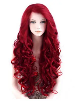 24  inches Long Wavy Lace Front Red Synthetic Wigs