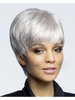 Convenient Lace Front Cropped Synthetic Grey Wigs