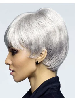 Convenient Lace Front Cropped Synthetic Grey Wigs