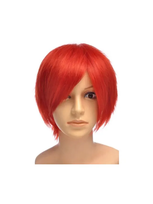 8  inches Short Straight Lace Front Red Synthetic Wigs
