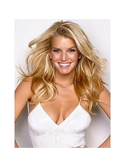 Jessica Simpson hot and sporty 100 per human remy hair long wavy glueless lace front wig about 20  inches
