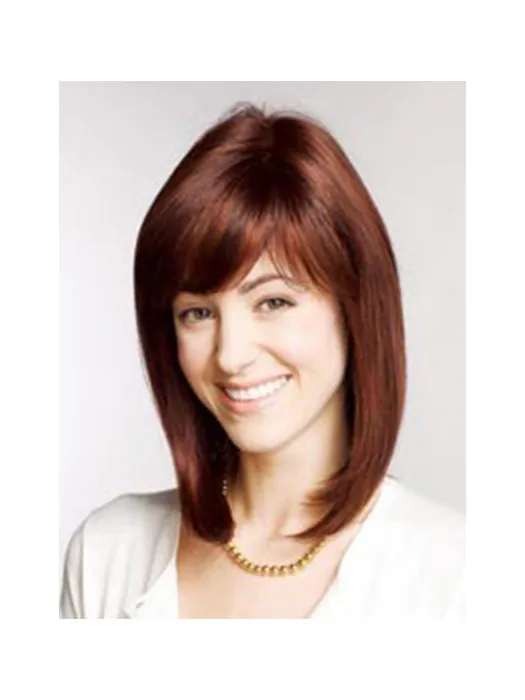 Cool Auburn Straight Shoulder Length Remy Human Lace Wigs