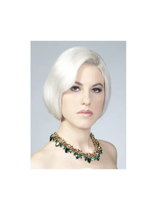 Young Fashion Silver Smooth Chin Length Human Wigs
