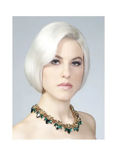 Young Fashion Silver Smooth Chin Length Human Wigs