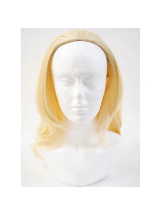 Ideal Blonde Wavy Shoulder Length Human Hair Wigs and Half Wigs