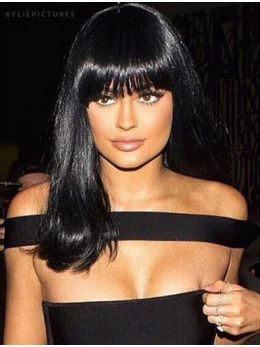 2016 Long Straight Black With Bangs Kylie Jenner Inspired Wigs