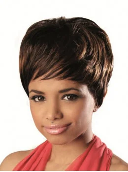 Brown Wavy African American Wigs With Bangs